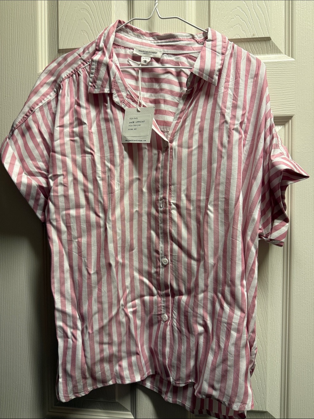 beachlunchlounge Pink & White Vertical Stripe Short-Sleeve Button Shirt